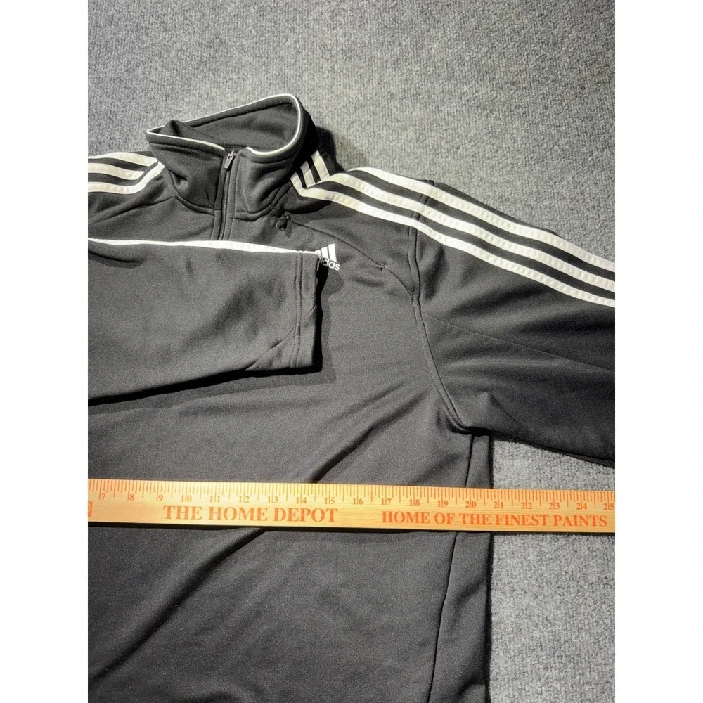Adidas Mens Quarter Zip Track Jacket Black White 3 Stripe Pullover Large L